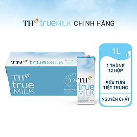 Thùng 12 hộp sữa tươi tiệt trùng nguyên chất TH True Milk 1L (1L x 12)