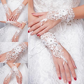 Găng tay cô dâu phụ kiện cưới Giang găng tay hở ngón đính hoa