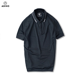 Áo polo nam màu đen phối viền ADINO vải polyester cotton mềm mịn dáng slimfit công sở trẻ trung AP96