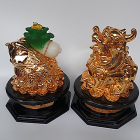 Combo cóc ngậm tiền, cõng bắp cải và Tỳ hưu phong thủy để bàn - trấn trạch,chiêu tài lộc cao 18 (vàng)