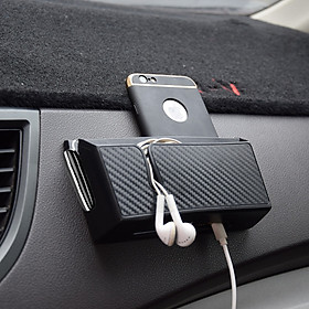 Hộp mini 2 ngăn vân carbon dán taplo, cánh cửa cho ô tô, xe hơi đa năng đựng nhiều vật dụng thẻ card, điện thoại