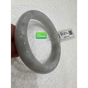 Vòng Cẩm Thạch Tự Nhiên Bản Hẹ Type A Ni 55mm Cao 12mm Dầy 8mm Kiểm Định Liulab 547649 Màu Trắng Bông Bông bóng sang đẹp xinh xắn các Chị mệnh Kim mệnh Thủy 53kg - 58kg đeo tay sang sịn ạ