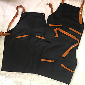 Mua Tạp dề dài Kaki Cotton cao cấp màu Đen Phối Vàng Bò kèm 3 khuy bấm - Phục vụ nấu ăn  pha chế
