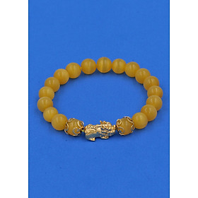 Vòng tay Đá Mắt Mèo Vàng 8 ly - cẩn Tỳ Hưu Phong Thủy inox vàng VMEVTHHKV8 - hợp mệnh Kim, mệnh Thổ