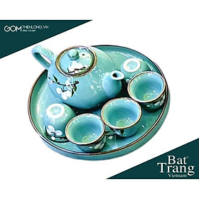 Mua Combo Bộ Bát Đĩa Thắp Hương Xanh Ngọc Vẽ Đào Trắng - Đồ Thờ Cúng Bát Tràng