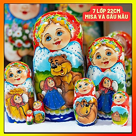 BỘ BÚP BÊ NGA MATRYOSHKA 7 LỚP 22CM HOA VĂN "MISA VÀ GẤU NÂU" RẤT ĐẸP VÀ DỄ THƯƠNG