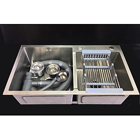 Chậu rửa bát Korea sus304 7843 2 hố lệch- Tặng giá rau củ khi mua chậu