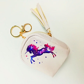 Móc khóa túi ví balo mini da PU - ngựa tím túi trắng