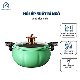 Nồi Áp Suất Bí Ngô Thông Minh Nồi Hầm 4in1 Đa Năng 8L , Hầm Gà, Cháo - Nồi Chiên, Xào, Nấu Lẩu, Nấu Cơm - Tặng Kèm Xửng Hấp - Chính Hãng MINIIN - Xanh - Không xửng