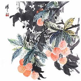 Tooarts Lychee Garden Chinese Painting Wall Art Artist Hand-Painted Chinese Brush Painting Traditional Decoration Home