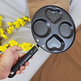 Mua Chảo CHIÊN TRỨNG 4 ngăn hình TIM TRÒN - VÂN ĐÁ CHỐNG DÍNH cao cấp 25cm. Chảo dùng Làm Bánh Rán Đoremon  PanCake 4 Ngăn Tiện Dụng