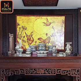 Mua kt 127cmx195cm - Sen hạc - dán phòng thờ  vách thờ  bàn thờ  tượng thờ tranh trúc chỉ in MÂU NI