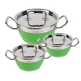 Mua Bộ 3 nồi màu Fivestar inox 430 ( 16cm x 20cm x 24cm ) nắp inox 3 đáy dùng được bếp từ   hồng ngoại   gas