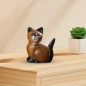 Wooden Carved Cat Statue, Kitten Figurine Cat Ornament Artwork Adorable Craft Animal Sculpture for Party Desk  Decoration Gifts
