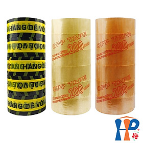Băng keo cuộn dán thùng, băng dính chữ "Hàng Dễ Vỡ" đóng gói hàng hóa 4F8 (độ bám dính 50 mic) Hani Peni