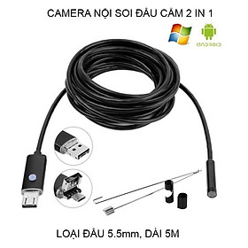 Mua Camera nội soi 5.5mm đầu kết nối 2 trong 1 (hỗ trợ điện thoại Android và máy tính)  dài 1-2-5m tùy chọn