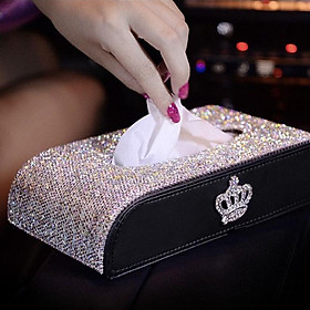 Mua Hộp Đựng Khăn Giấy Da Đính Đá Vương Miện  Ong Vàng Cao Cấp trong xe hơi và để Bàn