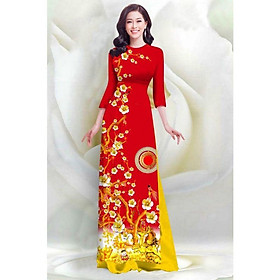 SÉT ÁO DÀI LỤA GẤM HỌA TIẾT HOA MAI