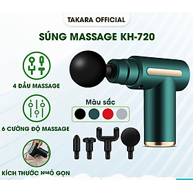 Máy Massage Mini Cầm Tay, Máy Mát Xa Trị Liệu Toàn Thân TAKARA Với 4 Đầu Thay Thế và 6 Cấp Độ  KH720