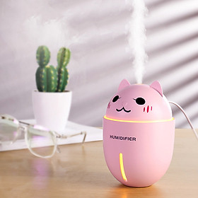 Mua Máy phun sương tạo độ ẩm  khuếch tán tinh dầu hình mèo có đèn Led  quạt mini - Hồng