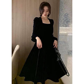 Đầm xòe nhung chữ A cổ vuông tay bồng Red Velvet  My Way Fashion  Thời  trang thiết kế cao cấp