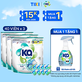 Combo 3 Túi Viên Giặt Xả Đa Năng 4 Trong 1 KA Universal (40 Viên/ Túi)