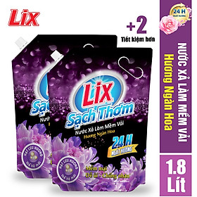 COMBO 2 túi nước xả vải Lix sạch thơm hương ngàn hoa 2 túi x 1.8 lít L17701