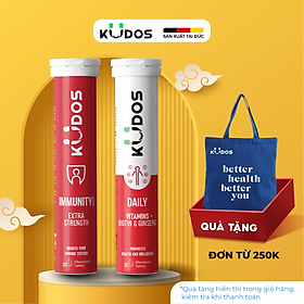 Combo Thực phẩm bảo vệ sức khỏe KUDOS IMMUNITY BOOST EXTRA STRENGTH + KUDOS DAILY VITAMINS PLUS BIOTIN & GINSENG (20 viên/ Tuýp)