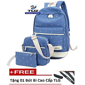 Bộ 3 ba lô thời trang phong cách Đồ Da Thành Long TLG (Xanh nhạt) . Tặng 01 bút bi cao cấp TLG