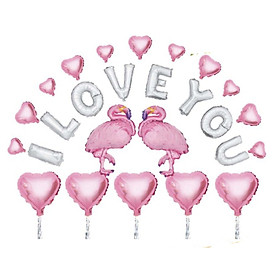 Bóng bay trang trí chữ Love you trái tim hồng hạc Combo 26 quả