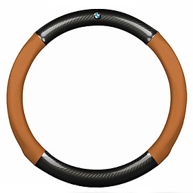 Bọc vô lăng TTAUTO cho xe ô tô có logo BMW chất liệu da vân carbon cao cấp (Đen Nâu)