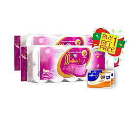 Combo 2 dây Giấy Vệ Sinh HÀ NỘI SILK 3 lớp Tím Có Lõi Cao Cấp (Tặng Khăn giấy rút HN 150 tờ)