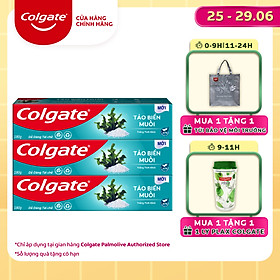 Bộ 3 Kem đánh răng Colgate thiên nhiên làm trắng từ Tảo biển và muối tinh khiết 180g/tuýp