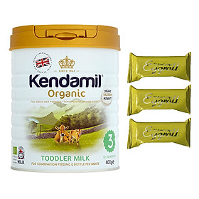 Sữa bột Nguyên kem công thức hữu cơ KENDAMIL ORGANNIC số 3: ORGANIC TODDLER MILK (800G) ( cho trẻ từ 1-3 tuổi) - Phát triển chiều cao và trí não, tăng cân, tăng sức đề kháng – Tặng 3 bánh quế cuộn hiệu Kapad