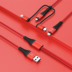 Cáp sạc đa năng 4 in 1 (Lightning + Micro USB + Type C) Hoco sạc được cùng lúc nhiều thiết bị, dây cáp bọc dù, chống đứt, chống rối, chống gãy gập dành cho điện IOS và Android dài 100cm, X38 - Hàng chính hãng
