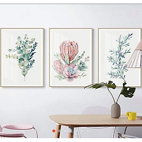 Bộ tranh 3 Bức - Tranh treo tường phòng khách- Tranh Hoa 3D Hiện Đại H 40457 /Gỗ MDF cao cấp phủ kim sa/ Chống ẩm mốc, mối mọt/Bo viền góc tròn
