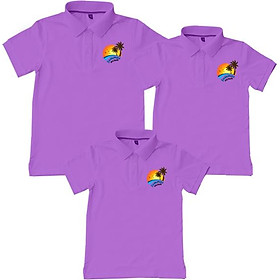 Áo thun cá sấu gia đình họa tiết Summer màu tím