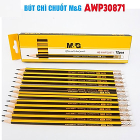Hộp Bút chì chuốt M&G AWP30871 ngòi HB sọc đen vàng-12 cây