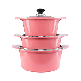 Bộ 3 nồi đúc ceramic cao cấp 2 tay cầm (20 – 22 – 24cm) tặng 1 cặp nhấc nồi sillicon (màu ngẫu nhiên)
