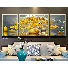 Mua Bộ ba tranh tráng gương cao cấp loại 1 hươu vàng dưới bóng cổ thụ