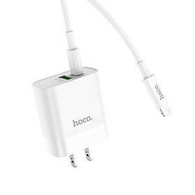 Hình ảnh Bộ Sạc Nhanh Cho Iphone PD20W Hoco C80 chuôi dẹt 2 cổng Usb và Type-C kèm dây sạc Type-C sang iPhone - Hàng chính hãng