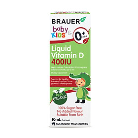 Vitamin D 400IU dạng nước Brauer Baby & Kids Liquid Vitamin D 400IU cho trẻ sơ sinh và trẻ nhỏ (10 ml)