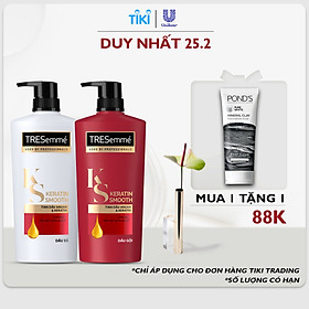 Combo Dầu Gội (640g) Và Dầu Xả (620g) Tresemmé Keratin Smooth Tinh Dầu Argan Và Keratin Vào Nếp Suôn Mượt