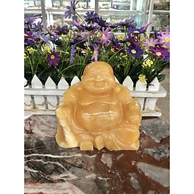 Tượng Phật Di Lặc ngồi cầm hồ lô đá ngọc hoàng long - Dài 15 cm