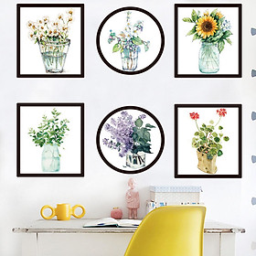 Decal trang trí chất liệu PVC loại 1 dày dặn, sắc nét, trang trí phòng khách, quán cafe-Khung ảnh bình hoa-LV21