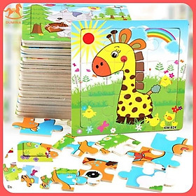 Đồ chơi Ghép hình puzzle tranh ghép gỗ 9 mảnh xếp hình con vật, phương tiện cho bé