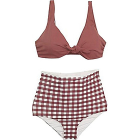 Bộ đồ bơi đi tắm biển nữ BIKINI 2 mảnh áo quần caro cạp cao cực HOT