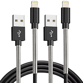 2Pack For iPhone Charger 2x1m USB 8 Pin Spring protection Data Charging Cable - BLACK