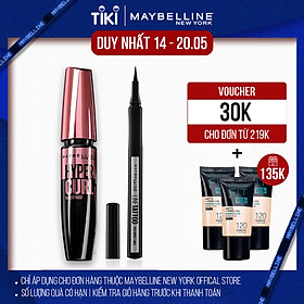 Bộ trang điểm mắt lâu trôi Mascara cong mi Hyper Curl và Bút kẻ mắt 36H không thấm nước Line Tatoo High Impact Maybelline New York