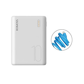 Pin sạc dự phòng 10.000mAh Romoss Simple 10 nhỏ gọn 3 cổng input Micro - Lightning - Type C – Hàng chính hãng + Tặng cáp lightning iPhone CB12f Romoss